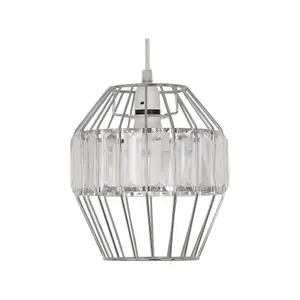 First Choice Lighting Set of 2 Beaded Chrome Cage Pendant Shade with Clear Prism Detail