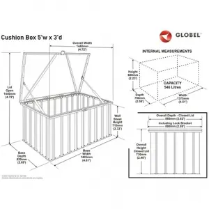 5 x 3 Metal Garden Storage Box - Heritage Green (5ft x 3ft / 5' x 3' / 1.4m x 0.9m)