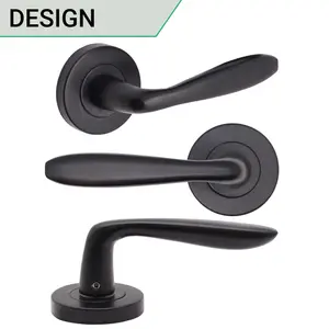 AFIT - Matt Black Bathroom Door Handle Set Internal Door Handles 64mm Lock 76mm Hinges Santeau Range