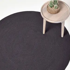 Homescapes Black Handmade Woven Braided Round Rug, 120 cm