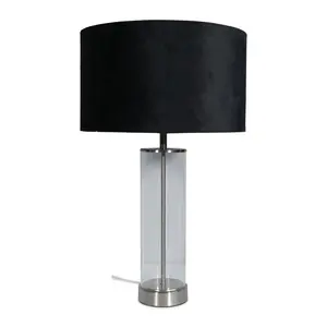 Simonetta Matt Gold and Clear Tube Table Lamp with Blush Velvet Reni Shade and 6W GLS Warm White Bulb Silver / Black / Yes