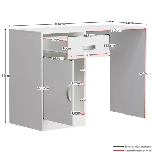 Vida Designs Hudson White Computer Desk With 1 Drawer and Door