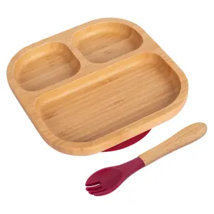 Bamboo Segmented Baby Weaning Plate & Fork Set - Red