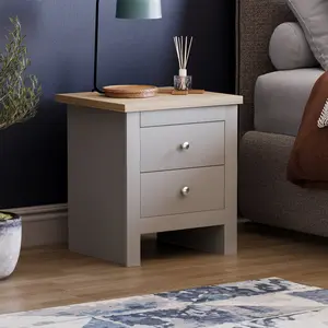 Morley 2 Drawer Bedside Table Grey