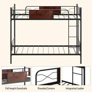 Costway Metal Bunk Bed 3FT Single over Single Loft Bed Frame W/ Ladder Safety Guardrail