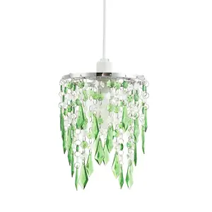 Modern Waterfall Design Pendant Shade with Clear/Emerald Acrylic Drops and Beads