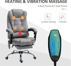 Vinsetto Massage Executive Office Chair, Heated 6 Points Vibration, Adjustable Swivel Ergonomic Desk Chair Recliner W/ Footrest Grey | Aosom UK