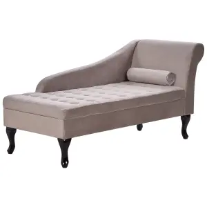 Right Hand Velvet Chaise Lounge with Storage Taupe PESSAC