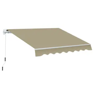 Outsunny 2.5m x 2m Garden Patio Manual Awning Canopy w/ Winding Handle Khaki