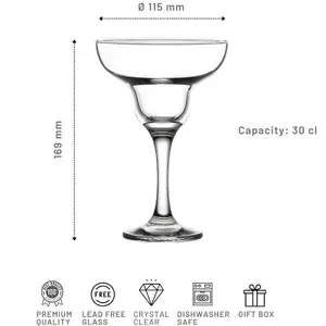 Queensway Home & Dining Height 17cm Set of 6 Clear Glass Tall Stemmed Margarita Cocktail Liquor Bourbon Bartender Glasses Set