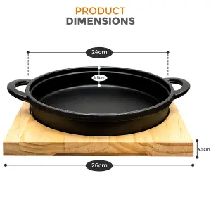 Cast Iron Steak Sizzler Cookware Backing Pot Skillet Grill Wood Serving Board