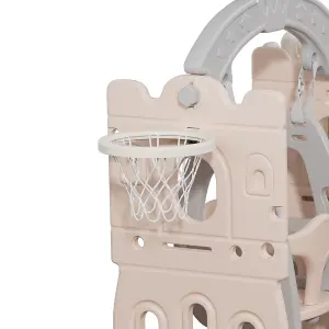 Toddler Swing and Slide Playset Basketball Hoop Pink and Grey