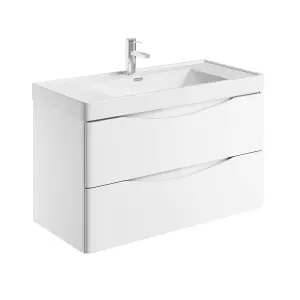 Eden 900mm Wall Hung Vanity Unit in Gloss White & Resin Basin