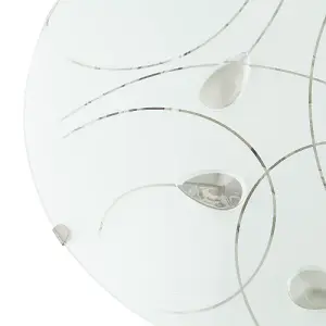 Traditional Classic Opal White Glass 25cm Flush Ceiling Light with Crystal Drops