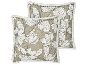 Set of 2 Cushions CYANOTIS Cotton 45 x 45 cm Floral Block-Printing Green