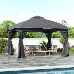 Dark Grey Garden Gazebo Shade  UV Resistant Pergola 396cm W x 325cm D x  280cm H