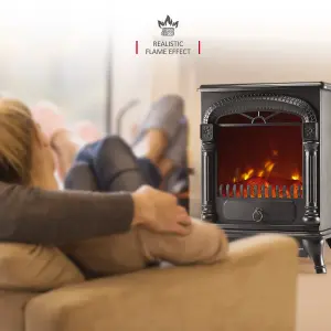 NETTA Electric Arch Stove Heater Fireplace Fire Log Effect 2000W - Black