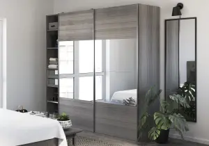 GoodHome Atomia Contemporary Matt grey oak effect 3 Drawer Large Double Sliding door wardrobe (H)2250mm (W)2500mm (D)580mm