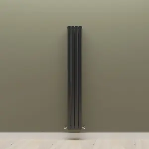 Vertical Black Double Oval Panel Radiator (H)1600mm x (W)236mm, 3588 BTU.