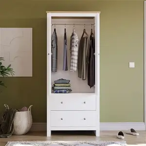 Morley 2 Door 2 Drawer Wardrobe With Hanging Clothes Rail Bedroom Furniture Fernleaf Finish: White