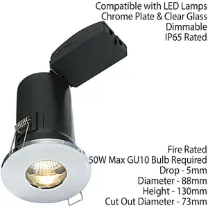 IP65 Bathroom FIRE RATED GU10 Lamp Ceiling Down Light Chrome PUSH FIT FAST FIX