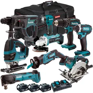 Makita 18V 9 Piece Combo Kit with 3 x 5.0Ah Batteries & Charger T4TKIT-196