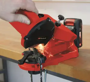 Einhell Cordless Chainsaw Blade Sharpener 18V Power X-Change With Chain Clamp Depth Stop Cable-Free GE-CS 18 Li - Body Only