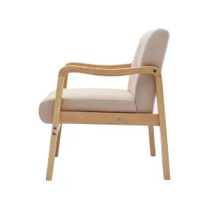 Modern Wooden Frame Beige Upholstered Armchair Recliner Chair Sofa Chair