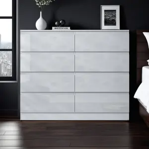 White Gloss Chest Of 8 Drawers Scratch Resistant Bedroom Furniture