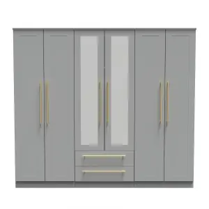 Helmsley Tall 6 Door 2 Drawer 2 Mirror Wardrobe in Dusk Grey (Ready Assembled)