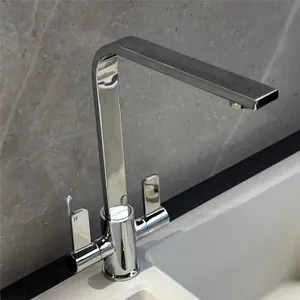 Liquida EB402CH Flat Style Modern Dual Lever Chrome Kitchen Mixer Tap