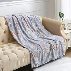 Space, 100 x 150cm  Glow In The Dark Fleece Blanket Throw with Moons and Stars Pattern Super Soft Blanket for All Seasons