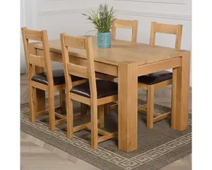 Kuba 150 x 85 cm Chunky Medium Oak Dining Table and 4 Chairs Dining Set with Lincoln Chairs