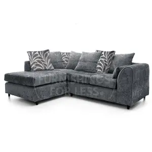 Zina Grey Chenille L Shaped 3 to 4 Seater Corner Sofa Scatter Back - Left Hand Facing