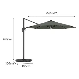 3M Cantilever Parasol with Solar Light and Round Black Parasol Base