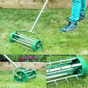 Gardening Lawn Aerator Grass Roller With 3 Level Adjustable Telescopic Handle