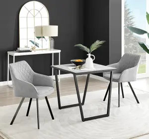 Furniturebox UK Carson White Marble Effect Square Dining Table & 2 Light Grey Falun Black Leg Chairs