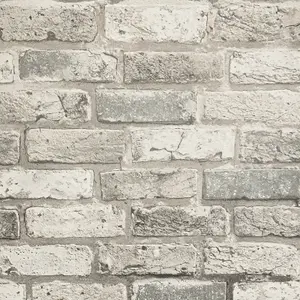 Brick Effect Distressed Grey Charcoal Textured Vinyl Wallpaper 325446