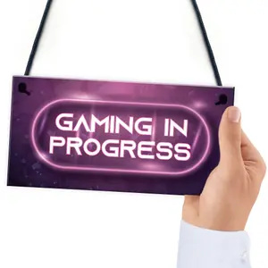 GAMING IN PROGRESS Pink Gaming Sign Neon Effect Girls Bedroom Sign Gamer Gift