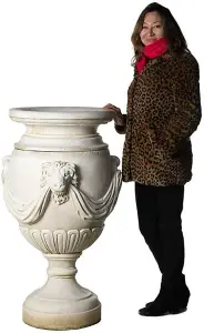 Extremely Large Draped Lion Head Garden Urn