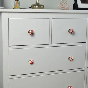 Nicola Spring - Round Ceramic Cabinet Knob - Red Stripe