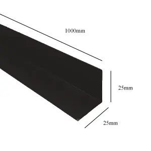 2 x Black 1 Metre UPVC Plastic Rigid Angle 25 x 25mm Corner Cover Trim 90 Degree