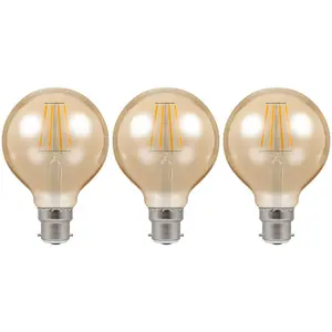 Crompton Lamps LED G80 Globe 5W B22 Dimmable Filament Extra Warm White Antique Bronze (35W Eqv) (3 Pack)