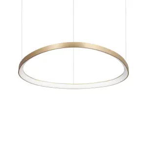 Ideal Lux Gemini 81cm DALI Integrated LED Pendant Ceiling Light Brass 7600Lm 3000K