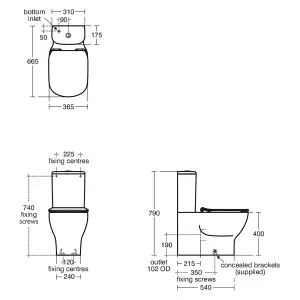 Ideal Standard Tesi White Slim Back to wall Oval Toilet set with Soft close seat & Close coupled cistern