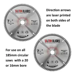 Saxton TCT18580T20BMPB TCT Laminate Hardwood Aluminium Circular Saw Blade 185 x 80Teeth x 20 Bore + 16mm Ring