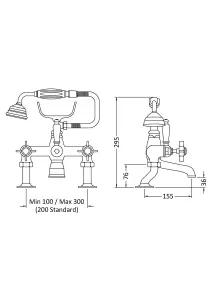 Traditional Deck Mounted Luxury Cranked Bath Shower Mixer Tap with Shower Kit - Chrome/White