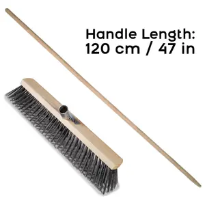 Heavy Duty Garden Broom Metal Wire Bristles Outdoor 30cm / 12" Stiff Hard Brush (with 120cm Long Handle)