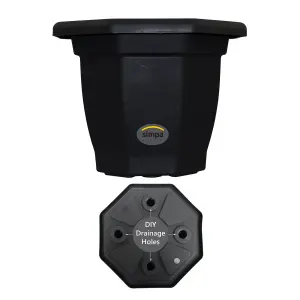 simpa 2PC Black Octagonal Plastic Planters 36cm (Dia).