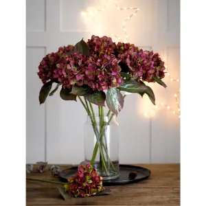 Bloom Artificial Single Burgundy Hydrangea Flower Stem - Faux Fake Silk Flower Indoor Home Decoration Floral Arrangements - L60cm